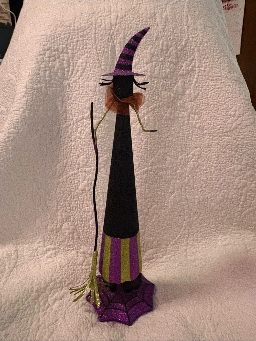 Pier 1 Glitter Witch Figurine in Purple, Black, Orange and Green